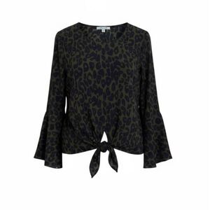 She + Sky Animal Print Flared Sleeve Blouse Green Black Size Large